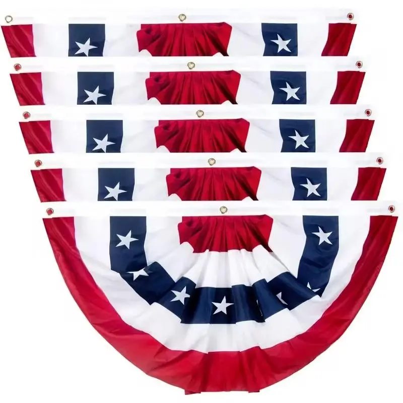American Pleated Fan Flag Banner - 2x4 Ft, 3x6 Ft Patriotic Half Fan Bunting, Indoor-Outdoor Home Party Decorations for Independence Day, Garden Party Decor Design