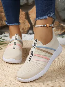 Women's Flyknit Rainbow Sneakers, Lightweight Casual One-Click Sport Shoes, Comfortable Single Shoe for Daily Wear