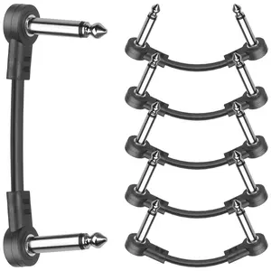Guitar Flat Patch Cables (Pack of 6), 2 Inch C-Shape Guitar Pedal Patch Cables for Effects Pedals, 1/4 Inch - Right-Angle
