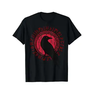 Odin Ravens Huginn & Muninn VEGVISIR TShirt Vikings Myth Tee T Shirt 100% Cotton Casual Tshirts Crewneck T-Shirt Short Sleeve Unisex Graphic Tee for Men Women Adults Classic Menswear Top