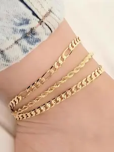 Women's Minimalist Fashion Anklet Set, Alloy Material, Plain Design, Suitable for Daily Wear, All Seasons Accessory