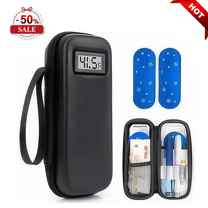 Insulin Cooler Travel Case with Temperature Display  Refrigerated Travel Case Diabetic Travel Case with 2 TSA Approved Ice Pack for Trip and Daily