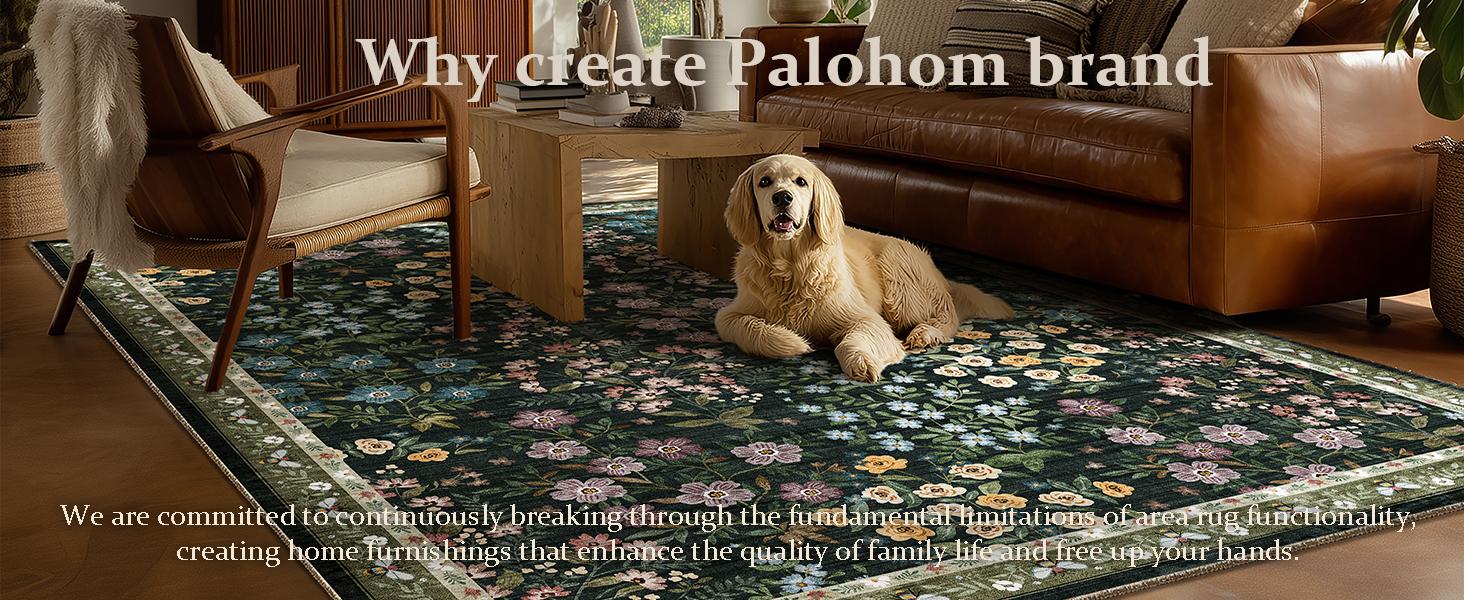 palohom Washable Rugs for Living Room Non Slip Low Pile Non Shedding Lightweight Soft Faux Wool Carpet Floral Area Rug for Kitchen Bedroom Dining Room Under Table Rug Runners for Hallway Entryway Stain Resistant Easy Care Indoor Home Decor