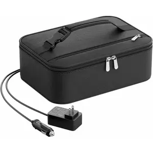 Portable  Warmer - Heated Lunch Box for Adluts - Electric Thermal Lunch Bag with Buckle Handle, Heating  Warmer Bags for 12V/24V  & , 110V/220V /Office, Black