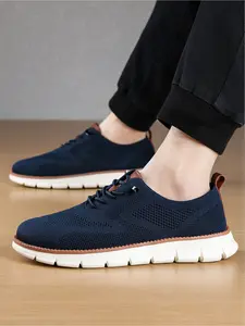 Men's Black Flyknit Mesh Breathable Platform Casual Shoes: Lightweight Soft-Sole + Anti-Slip Wear-Resistant, Daily Commute Versatile Shoes