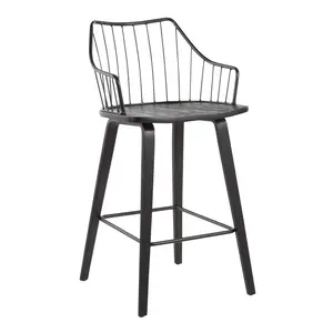 Dreamzon Winston Farmhouse Counter Stool in Black Wood and Black Metal by LumiSource