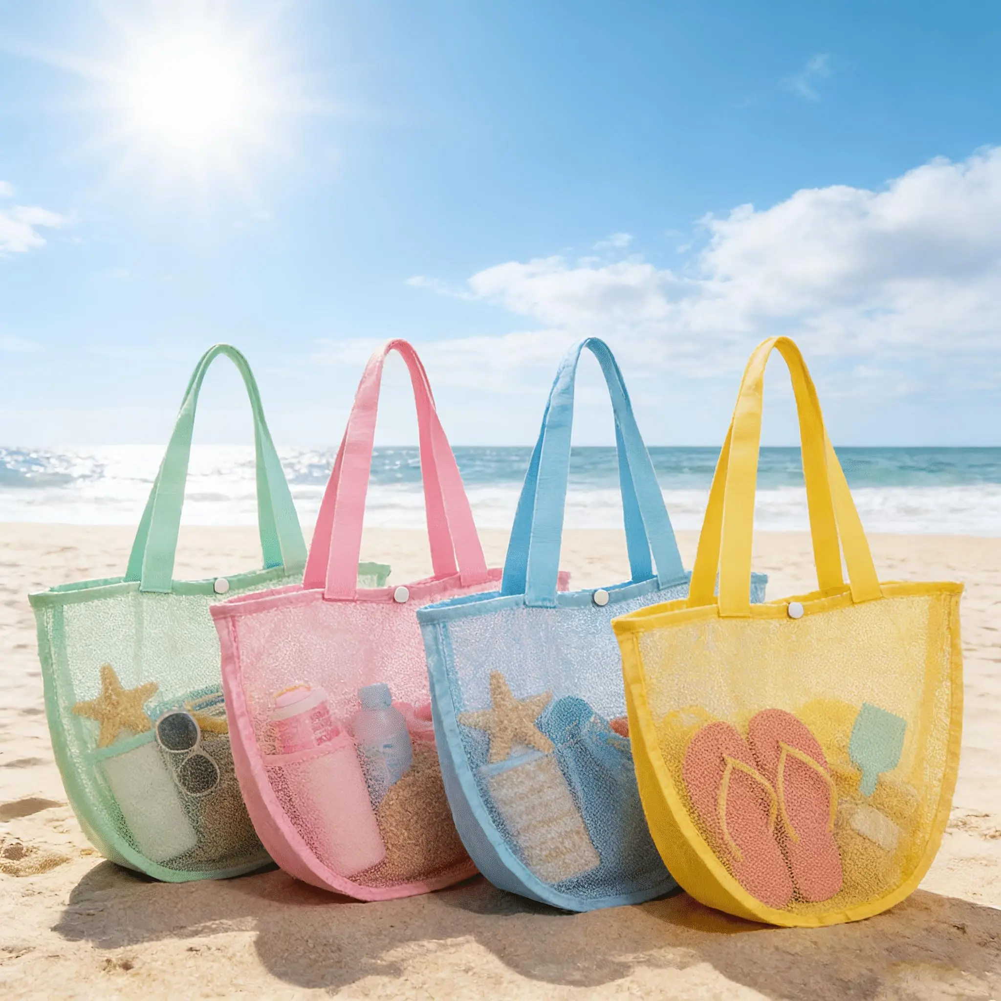 [Seashell Bag] Gift for Her/Him 1pc  Seashell Bag, Conch Mesh Pouch, Beach Bag, Mesh Conch Collection Bag, Seashell Mesh Pouch, Conch Tote Bag
