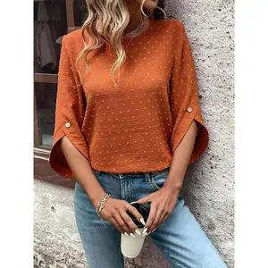 Women's Swiss Dot Blouse, Casual Long Sleeve Top for Daily Wear, Ladies Clothes for All Seasons