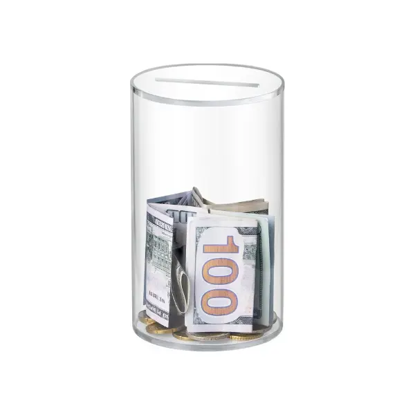 Transparent Compact Acrylic Coin Piggy Bank - 6" H x 3.54" D, Money Savings Box, Break-to-Open Design, Ideal for Adults (Kids' Birthday Gift)