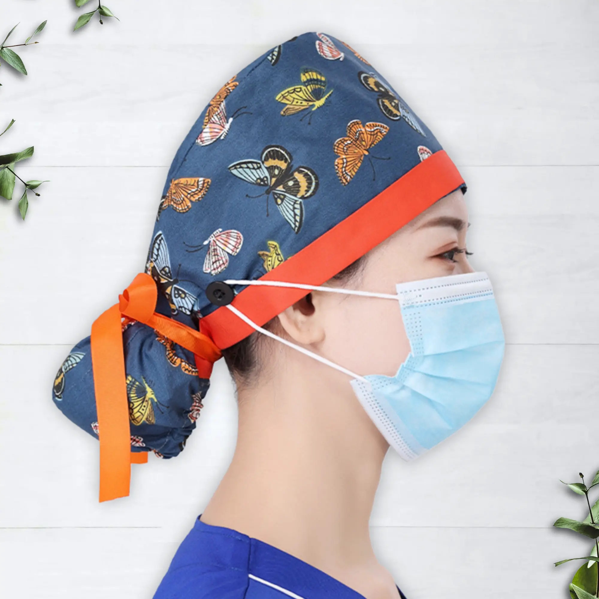 Women's Upgrade Cotton Sweatband 4-Pack Scrub Cap - Adjustable Hat with Buttons, Lightweight, Breathable, Keeps Dry & Fresh for Extended Wear