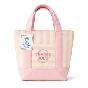 Striped Mini Canvas Tote Bag, Lightweight Reusable Handbag for Shopping, Daily Carry and Craft Storage, Knitting Crochet Supplies Storage, 4 Pastel Color