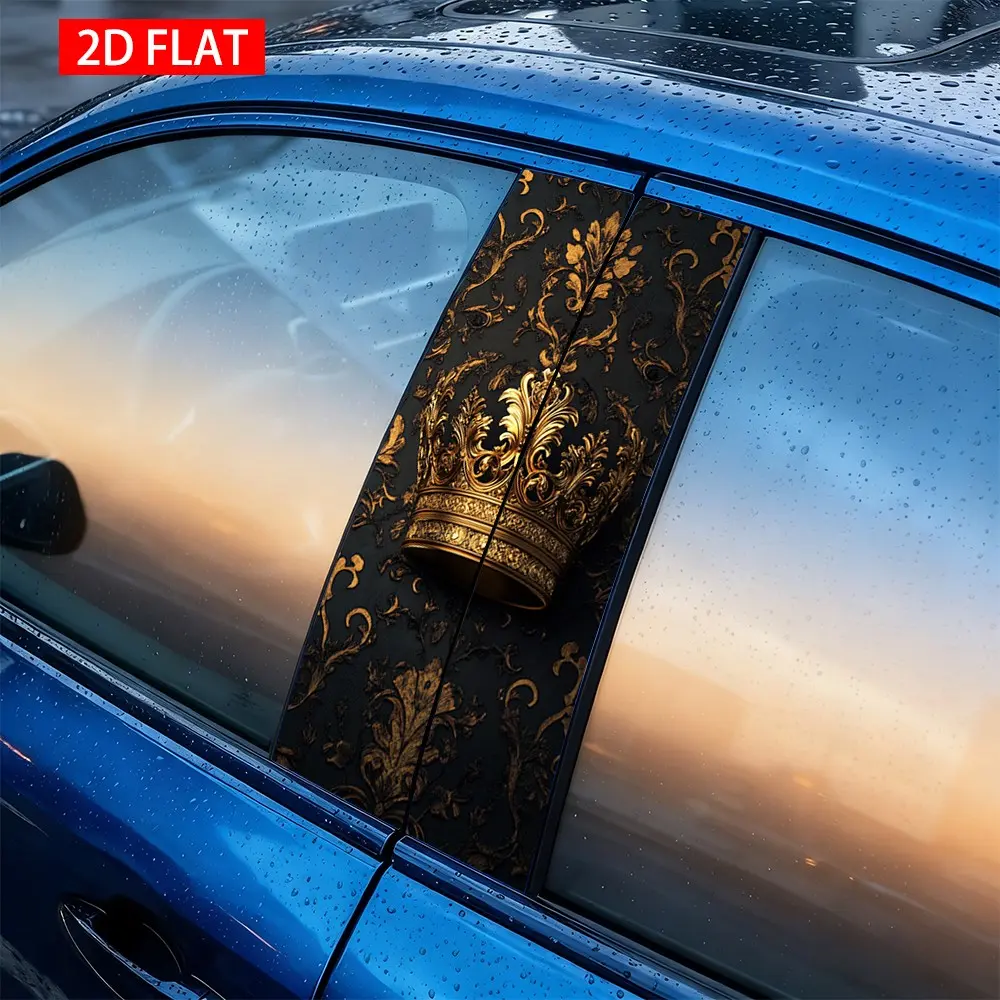 2Pcs Luxury Gold Crown Car B Pillar Stickers, Self-Adhesive Waterproof Scratch-Resistant Vinyl Decals, Ideal for Exterior Decoration