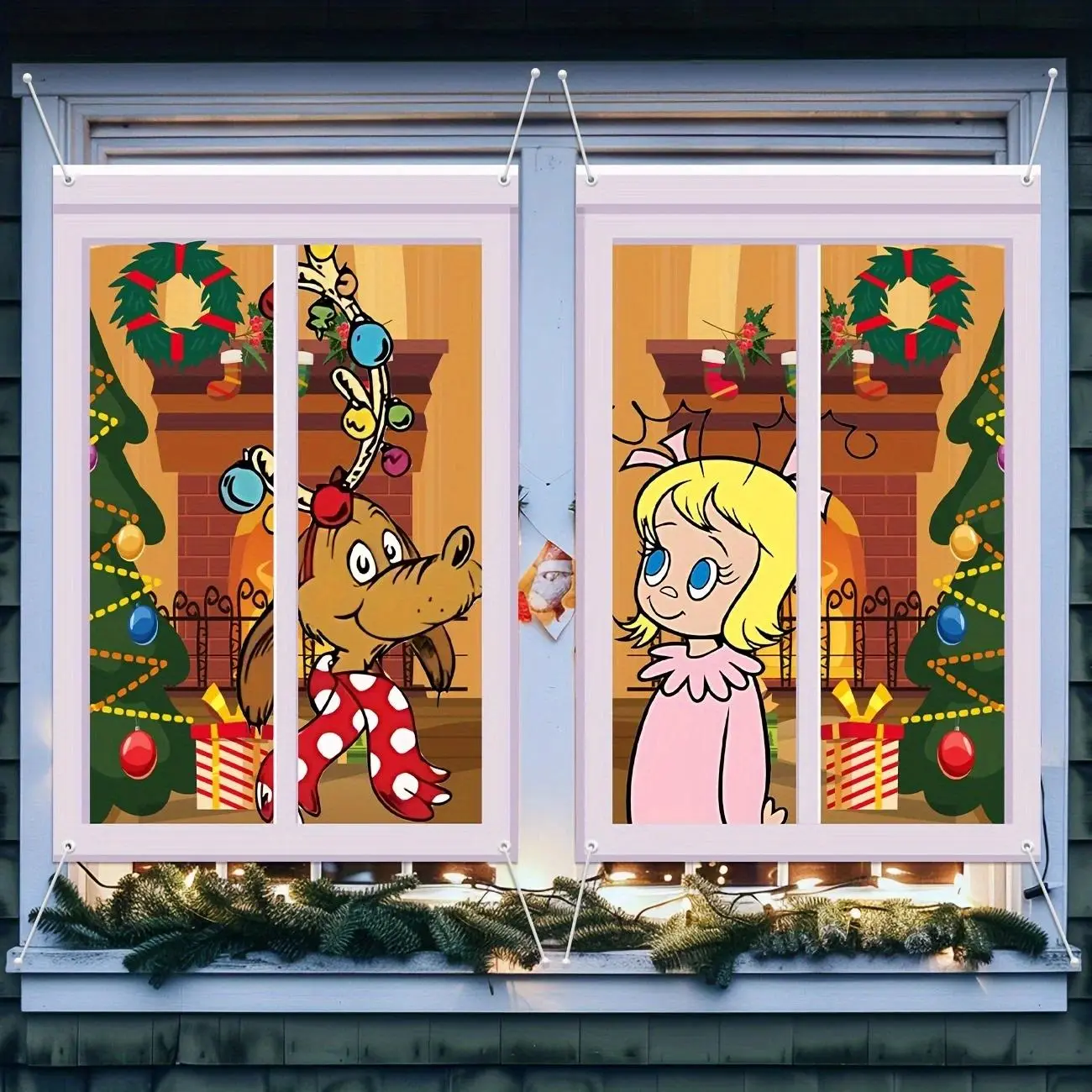 2Pcs Welcome to Whoville Window Cover Christmas Decorations Whoville Christmas Decorations Outdoor Outside Backdrop Home Decor