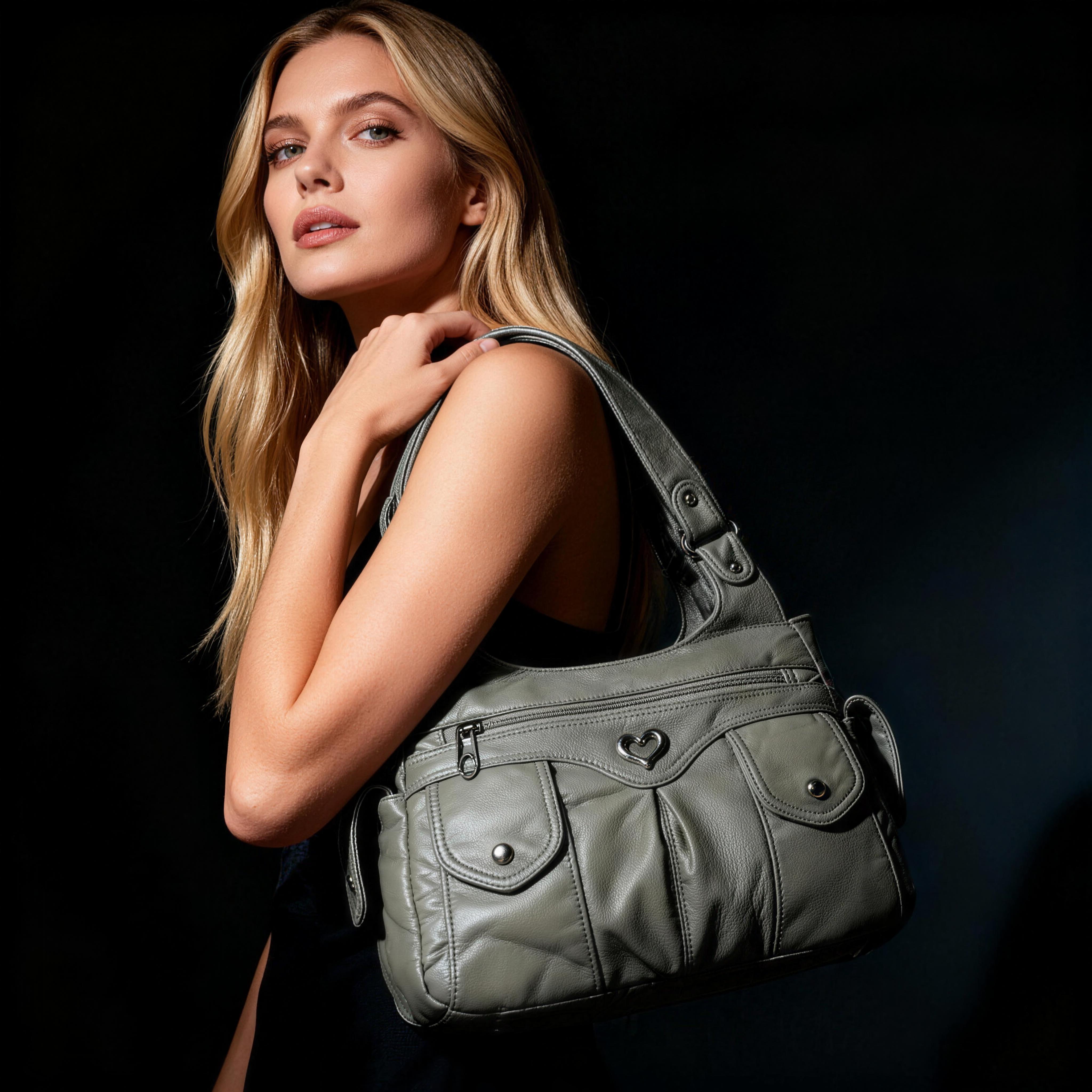 Women's Punk Rivet Studded Purse, PU Leather Funky Satchel Shoulder Handbag with Multi Pockets for Daily Use