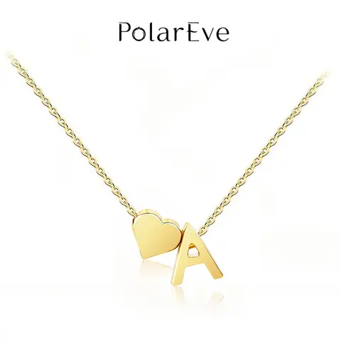 PolarEve Women's Elegant Heart Shaped Necklace - Gold-Colored A-Z Tiny Initial Pendant, Female Chain & Link Jewelry, Casual Daily Costume Accessory, Ideal Christmas Gift for Women & Girls