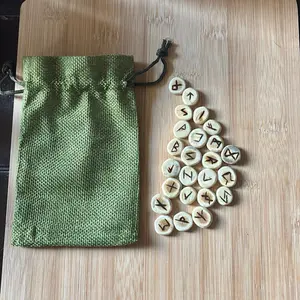 Antler Runes with Green Drawstring Bag for Collectors and Enthusiasts Set
