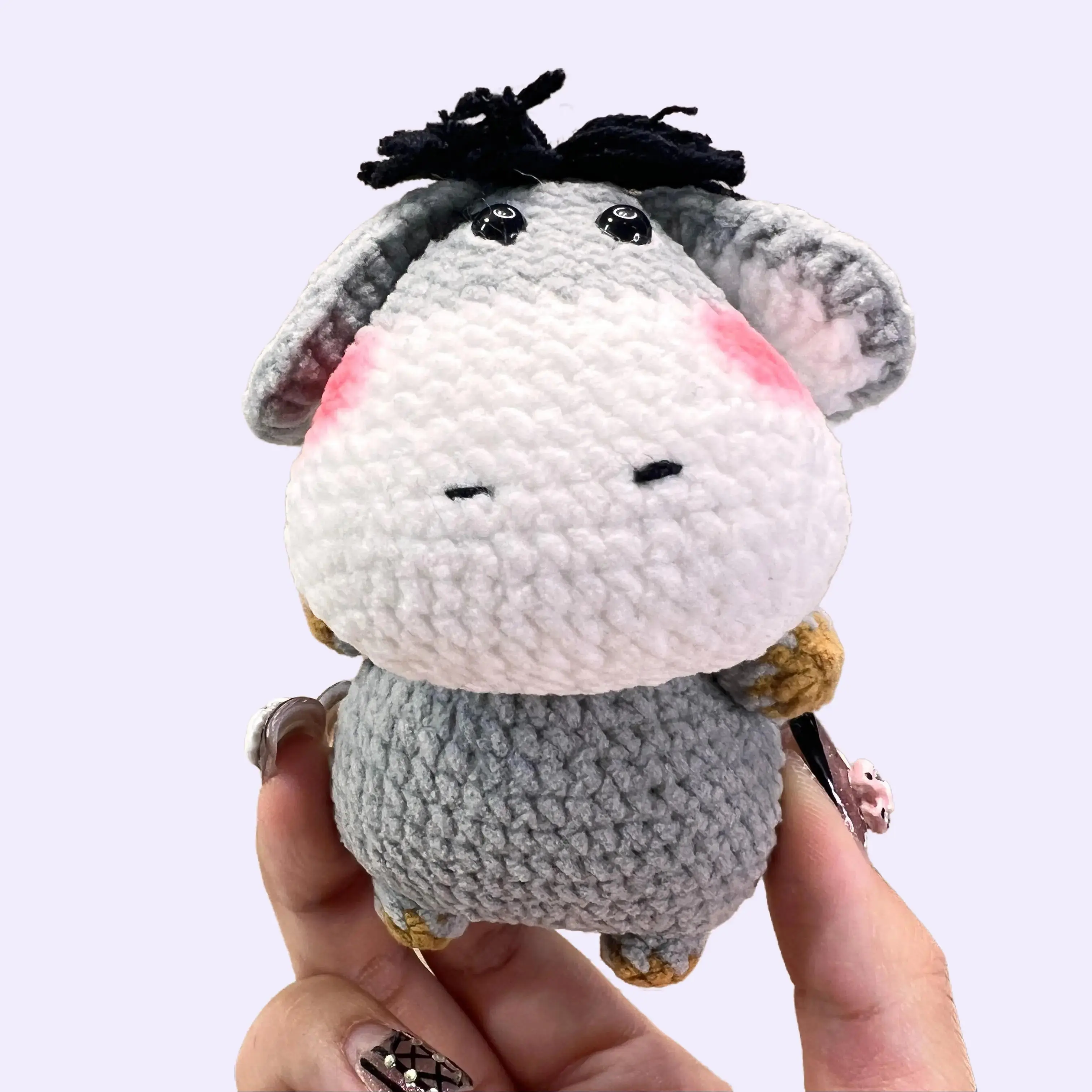 Handmade Amigurumi Crochet Standing Donkey with Big Head and Round Belly Plushie