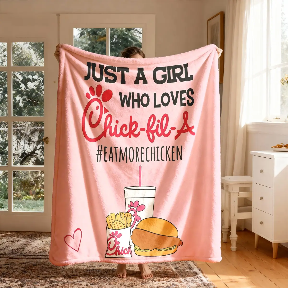 Chick-Fil-A Flannel Portable Throw Blanket, Large Size, Soft and Lightweight, Perfect for Bed, Sofa, Office, Camping, Travel, Spring Blanket Gift, Lightweight Cozy Blanket