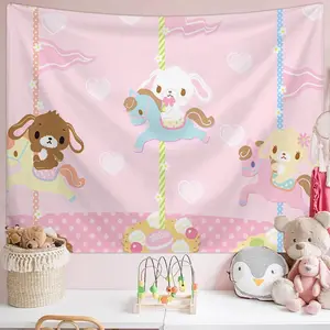 Cartoon Carousel Pattern Tapestry, Cute Animal Pattern Wall Hanging Tapestry, Wall Decor for Home Living Room Bedroom Dormitory, Home Decor Supplies