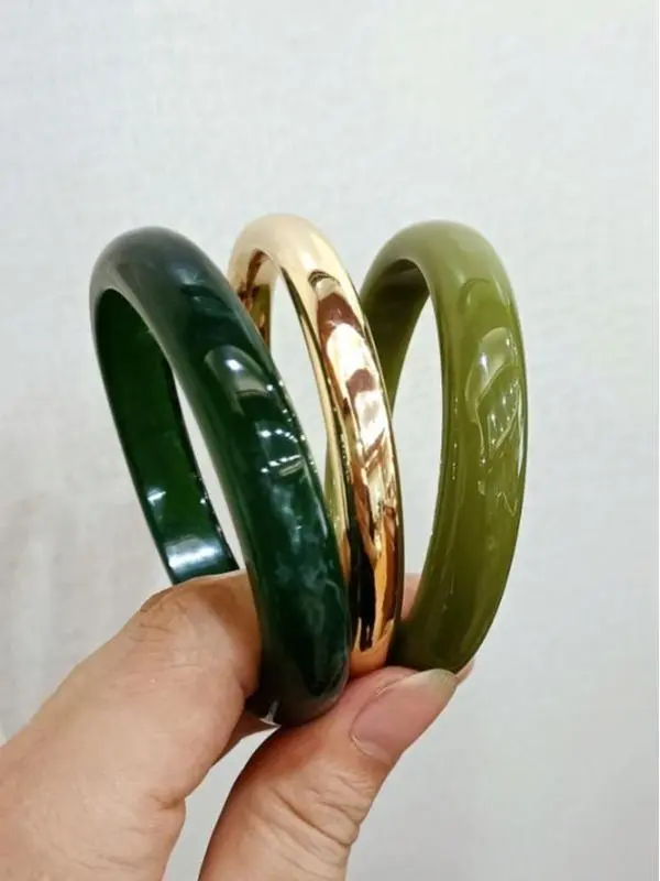 Women's 3pc Elegant Green Retro Bangle Bracelet Jewelry Set, 6.5cm/2.56in Female Daily Costume Fashion Accessory