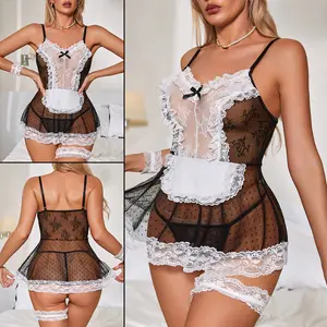 Sexy Lingerie For Women Maid Outfit Costume Lace Babydoll Dress Cosplay Chemise Nightwear Sets