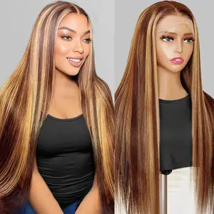 Gefily [14A]360 Lace Front Wigs Human Hair Full Lace Human hair Wigs Ombre Lace Frontal 220 Density 4/27 Colored Honey Blonde 360 HD Transparent Wigs for Black Women (22 Inch)