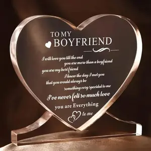 Heart Shaped Acrylic Gift, Heart Plaque, 1 Count Romantic Letter Pattern Laser Engraved Gift for Boyfriend, Husband on Anniversary, Birthday, Party Present
