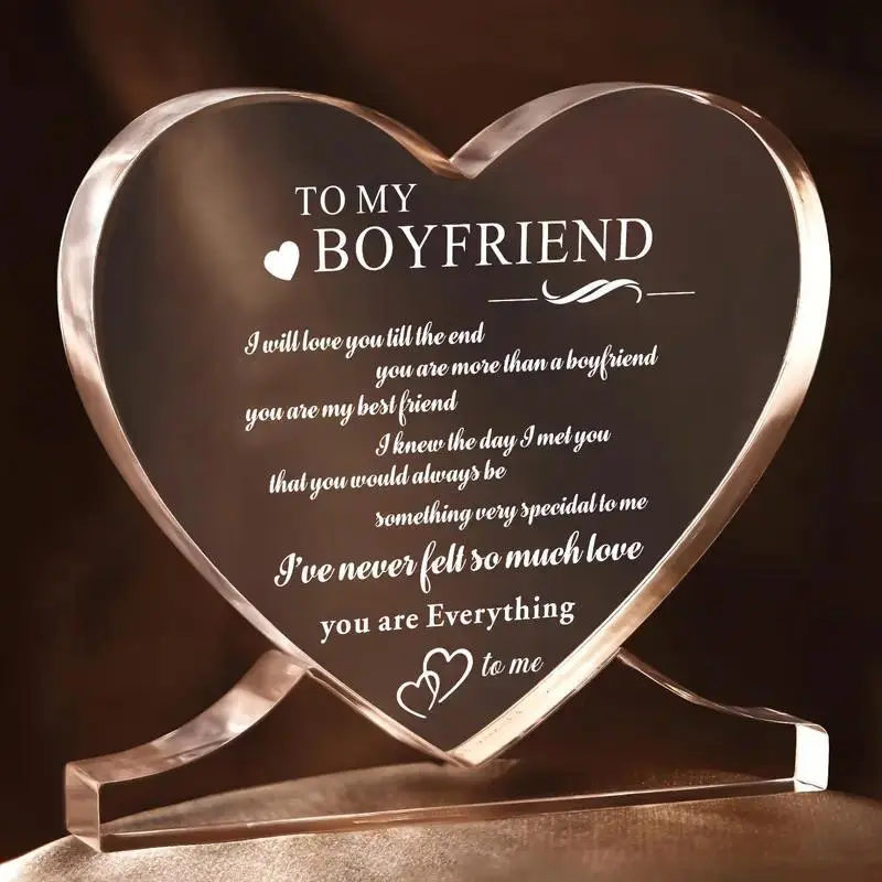 Heart Shaped Acrylic Gift, Heart Plaque, Acrylic Plaque Decor, 1 Count Romantic Letter Pattern Laser Engraved Gift for Boyfriend, Husband on Anniversary, Birthday, Party Present