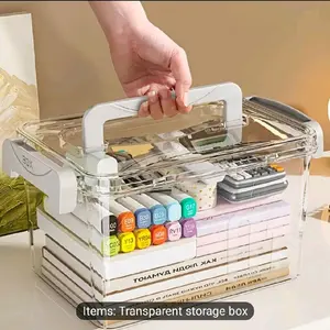 Large Capacity Transparent Plastic Box with Handle Convenient Storage Container for Medication Snacks Toys Waterproof Multi-Layer Organizer for Home Travel Camping Office Car Outdoor