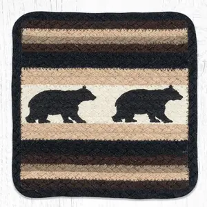 212 MAIN 10x10 in. V-313 Cabin Themed Hand-Stenciled Natural Jute Square Trivet, Coasters for Table, Kitchenware Tableware