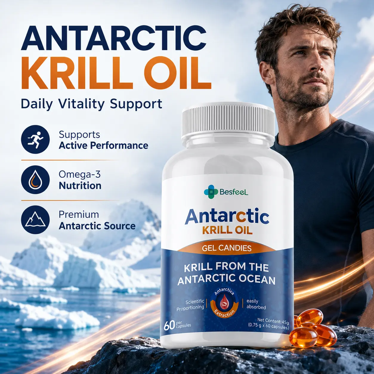 A must-have for men! Nutritional supplement Made with high levels of Antarctic krill oil, safe ingredients, boosts energy. for Peak Energy & Healthy Metabolism