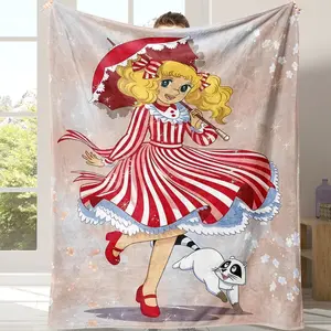Anime Candy Flannel Blanket Soft Warm Throw For Sofa Bed Travel Camping Office Chair Lightweight Cozy Home Decor Gift Featuring Adorable Character Design ideal christmas birthday gift animal