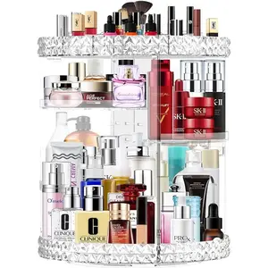 New Year Gift  for families or friends 360 Rotating Makeup Racks Large Capacity Cosmetics Racks Beauty Organizer Clear Cosmetic Storage Display Case with 8 Layers and Detachable Shelves for Bedroom Dresser