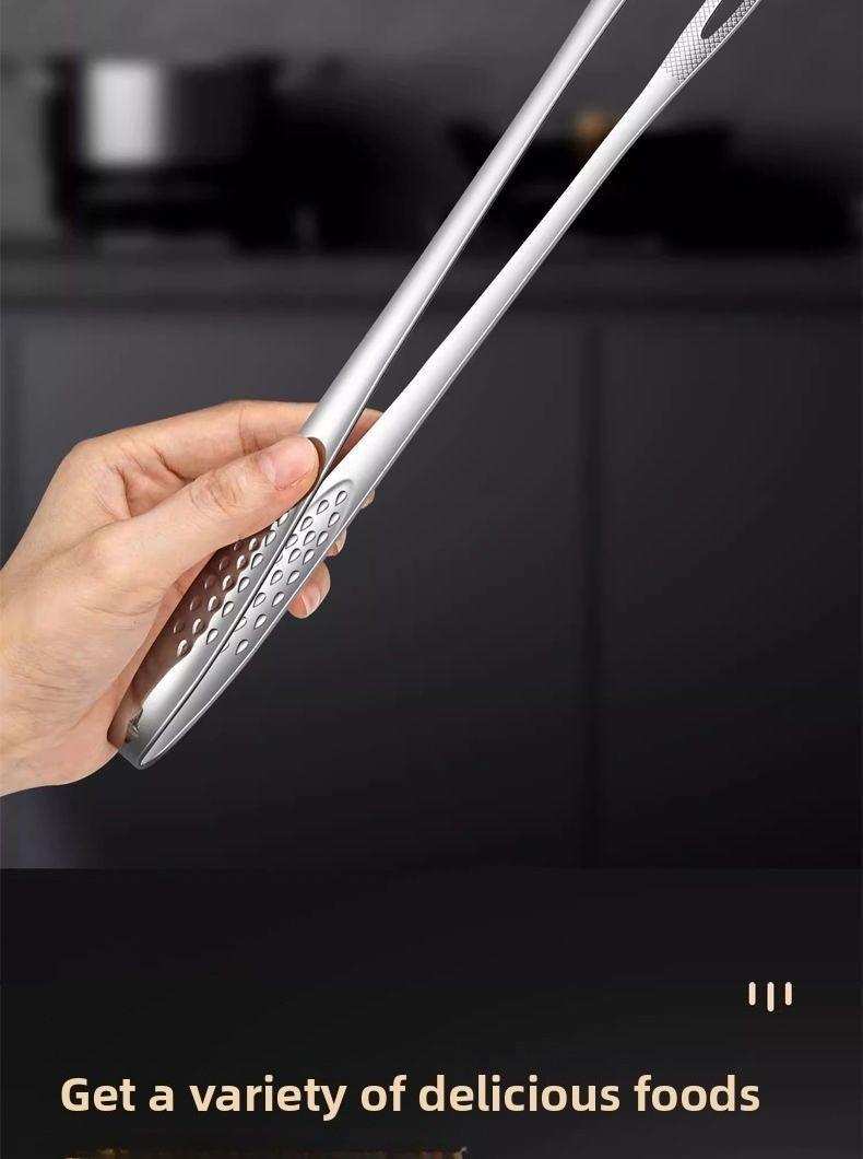 Stainless Steel BBQ Tong Steak Clip Kitchen Food Tongs Non-Slip Barbecue Clamp Cooking Utensils 304 Grade Easy Grip Comfortable Anti-Slip Texture