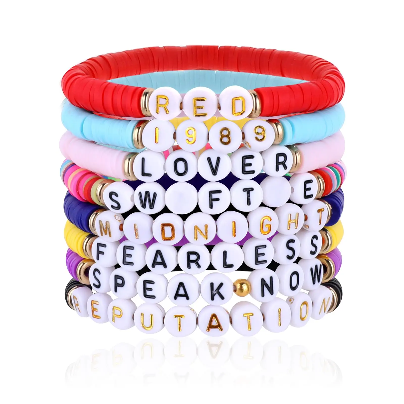 Colorful soft ceramic retro Taylor fan bracelet, elastic rope woven with colored letter beads, adjustable friendship bracelet