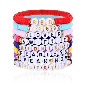 Colorful soft ceramic retro Taylor fan bracelet, elastic rope woven with colored letter beads, adjustable friendship bracelet