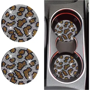 2PCS Bling Crown Car Cup Holder Coasters, 2.79 Inch Silicone Non-Slip Insert Coaster, Crystal Rhinestone Car Coasters, Shockproof Drink Mat Auto Interior Accessories for Vehicles, Trucks, RVs