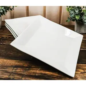 Ebros Pack Of 4 Kitchen And Dining Modern Contemporary Design Porcelain Square Appetizer Plates 8.25"Wide Restaurant Supply Grade Dishwasher And Microwave Safe Perfect For Salad Dessert Hors d'oeuvre