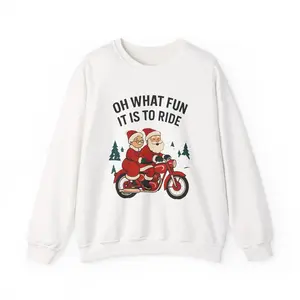 Christmas Motorcycle Scene Sweatshirt, Santa & Mrs Claus Biker, Holiday Crewneck Jumper, Festive Winter Pullover, Xmas Riding Couple Apparel