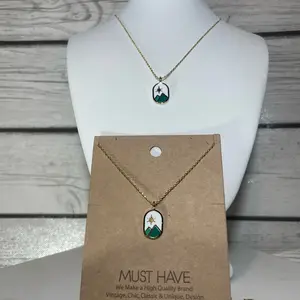 Gold Dipped Oval Mountain Range Coin Necklace, Nature Necklace,Nature Lover Gift Female Birthday