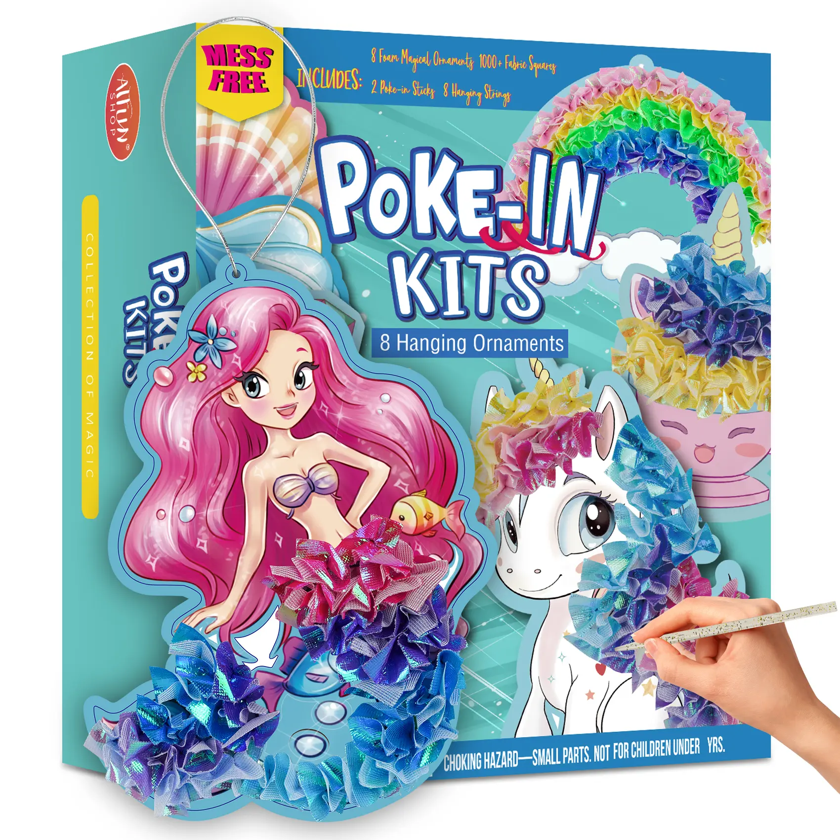 Kids' Unicorn-Themed DIY Material Poke-In Kits - Arts & Crafts with Conch, Shell, 1000+ Colorful Fabric Squares, Child-Safe Materials, Mess-Free Activity, Children Development, All Seasons Holiday & Birthday Gifts for 4-9 Years Old Girls, Educational Toys
