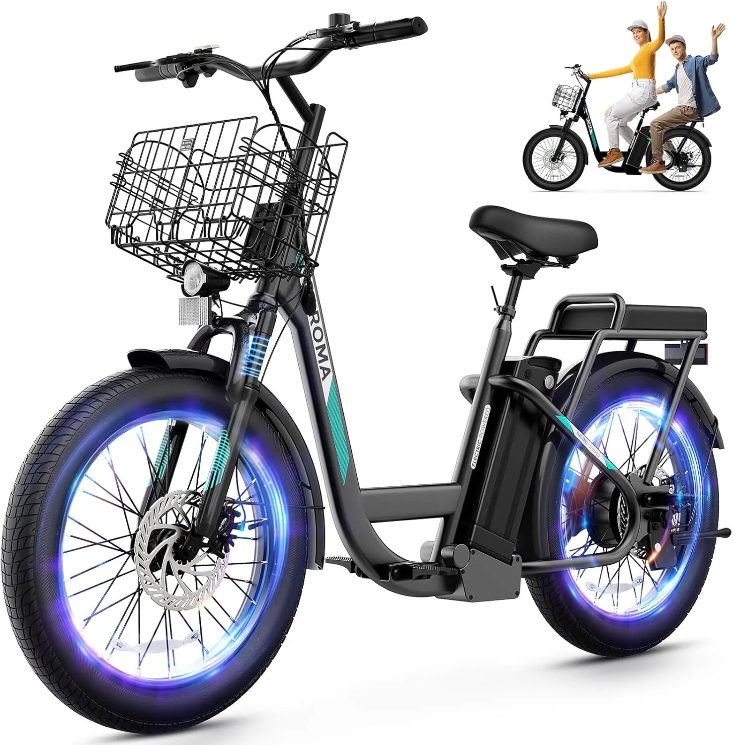 [Livestream Deal] Caroma Peak 1200W Electric Scooter with Seat, 20" X 3" Off-Road Tires, 500Wh Battery, 30Miles Range, 20MPH Top Speed, Adjustable Electric Scooter for Adults with Basket, Adults Ebike for Commuting Wide Sturdy