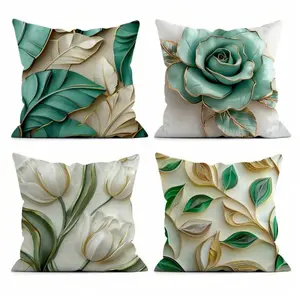 4pcs Modern Leaf Pattern Reversible Pillow Covers