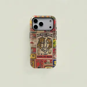 Colorful retro-style matchbox patchwork pattern protective case, sturdy and durable 2-in-1 case, compatible with iPhone 17/16/15/14/13/12/11 Pro Max/Plus/Pro, Samsung Galaxy S25/S24/S23 Ultra series, simple and stylish phone case.