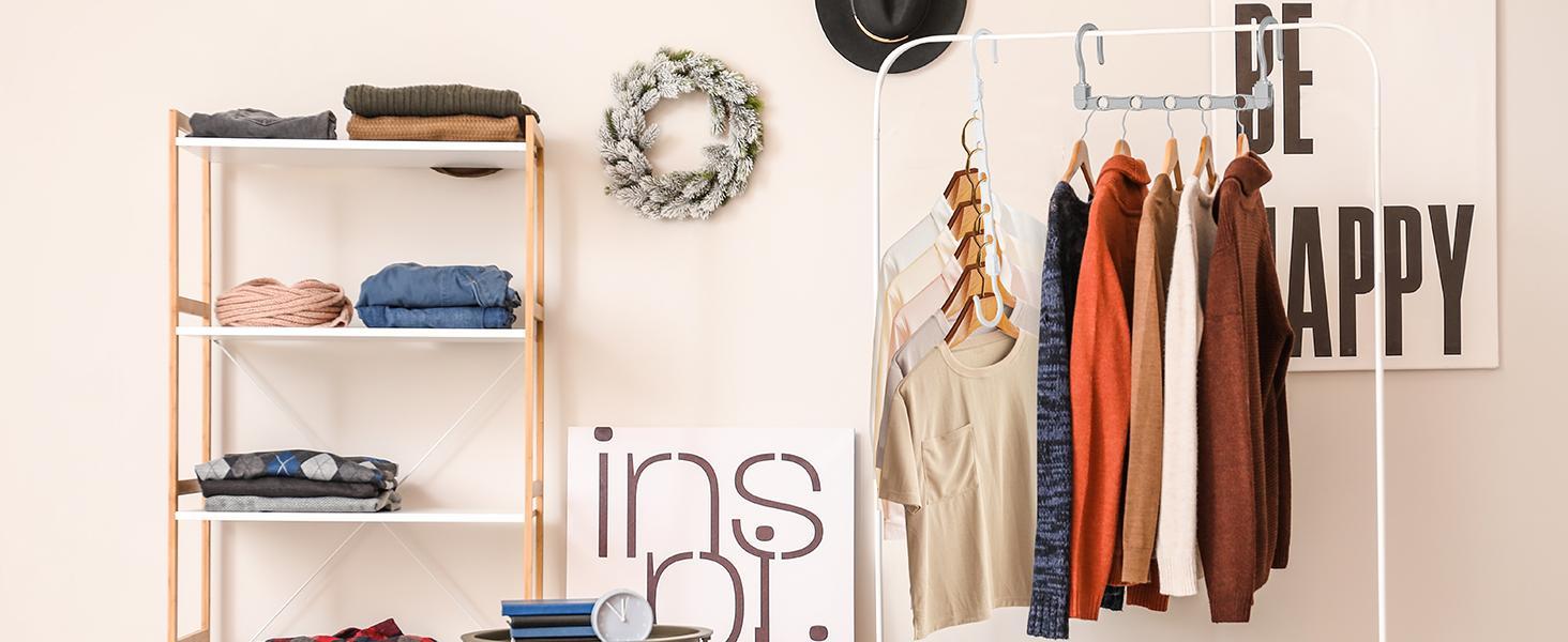 24 Pack Hangers Space Saving Magic Space Saver Hangers Black White Grey | Smart Clothes Hanger Organizer Closet Organizers and Storage for Closet Wardrobe Apartment College Dorm Room Essentials