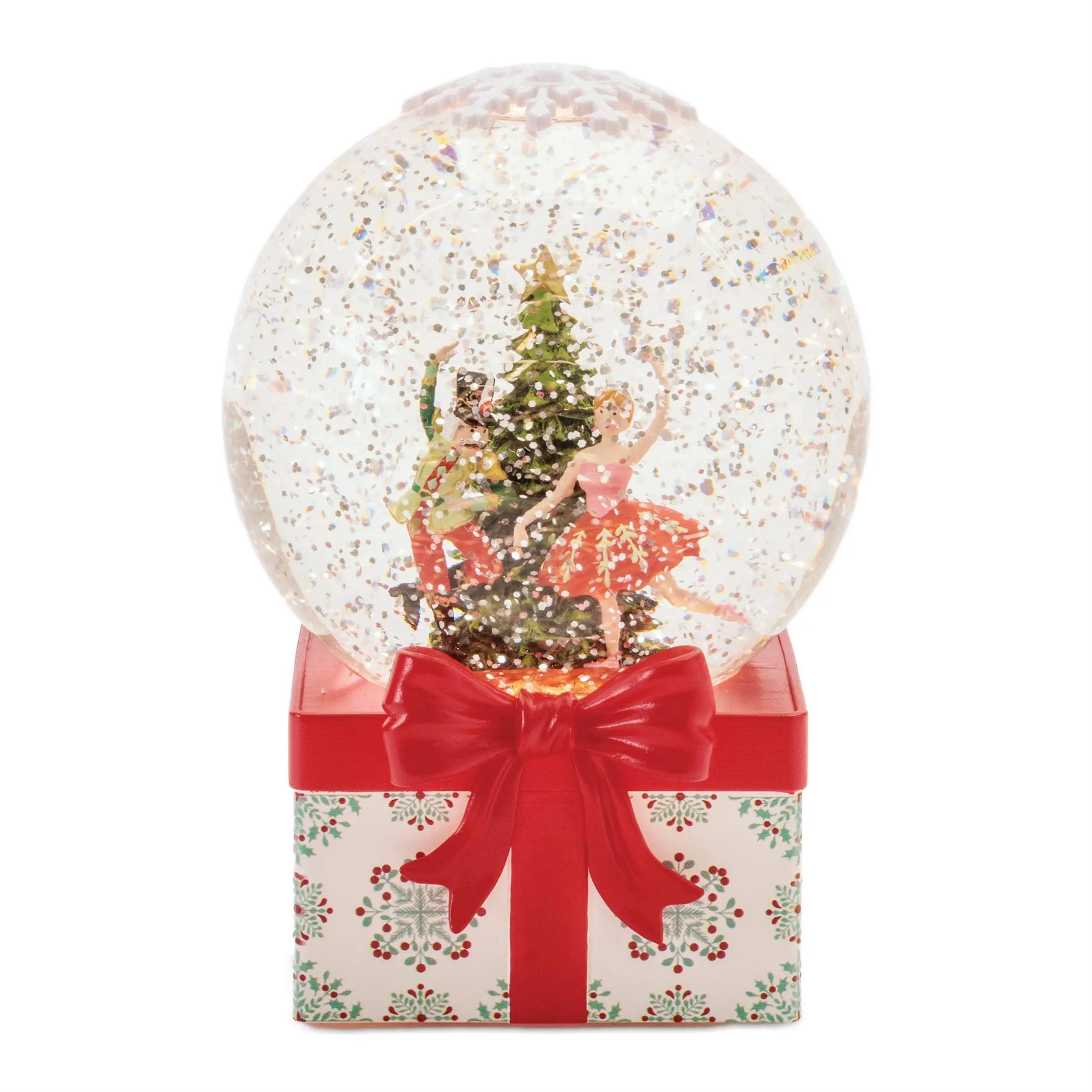 6.5"H Modern LED Plastic Nutcracker & Ballerina Snow Globe, Irregular Christmas Tree Decoration, Festive Home Supply, Christmas Wishlist Gift