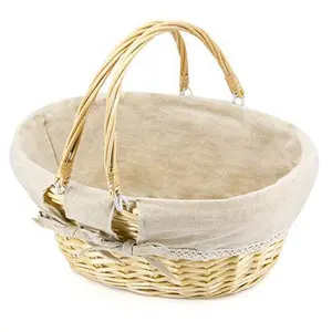 Durior Wicker Basket Woven Picnic Basket Empty Oval Willow Large Storage Basket with Double Handles Fruit Serving Baskets Easter Basket 15.5" L 11.5" W 7" H((Natural)