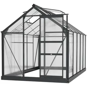 Outsunny Greenhouse for Outdoors, Polycarbonate Greenhouse with Rain Gutter and Roof Vent, Aluminum Walk-in Green Houses for Outside for Patio Backyard Garden