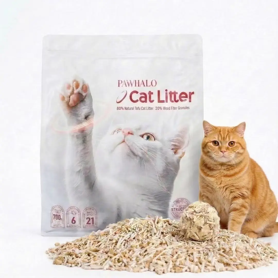 PawHalo Tofu & Wood Fiber Cat Litter, 80% Tofu 20% Wood, Low Dust, Strong Clumping, 21-Day Odor Control, Plant-Based Biodegradable, 5.5 lb Bag
