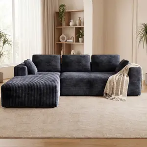 Modern modular L-shaped recliner sofa with deep seat and comfortable cushion, suitable for living room and bedroom, no assembly required, shipped as two packages, ready to use upon unboxing.
